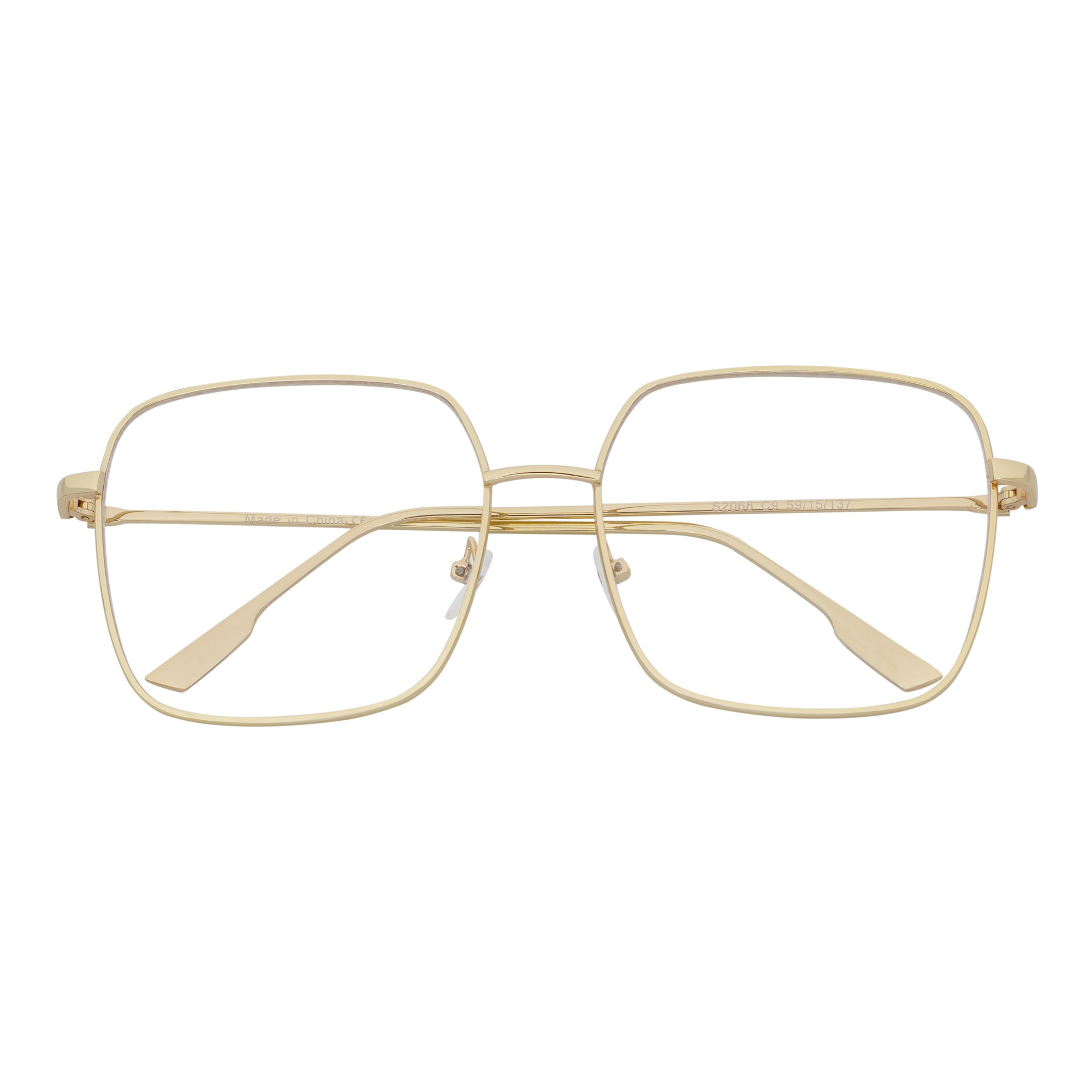 JOSEI - Oversize Large Metal Square Blue Light Glasses Gold Clear Lens
