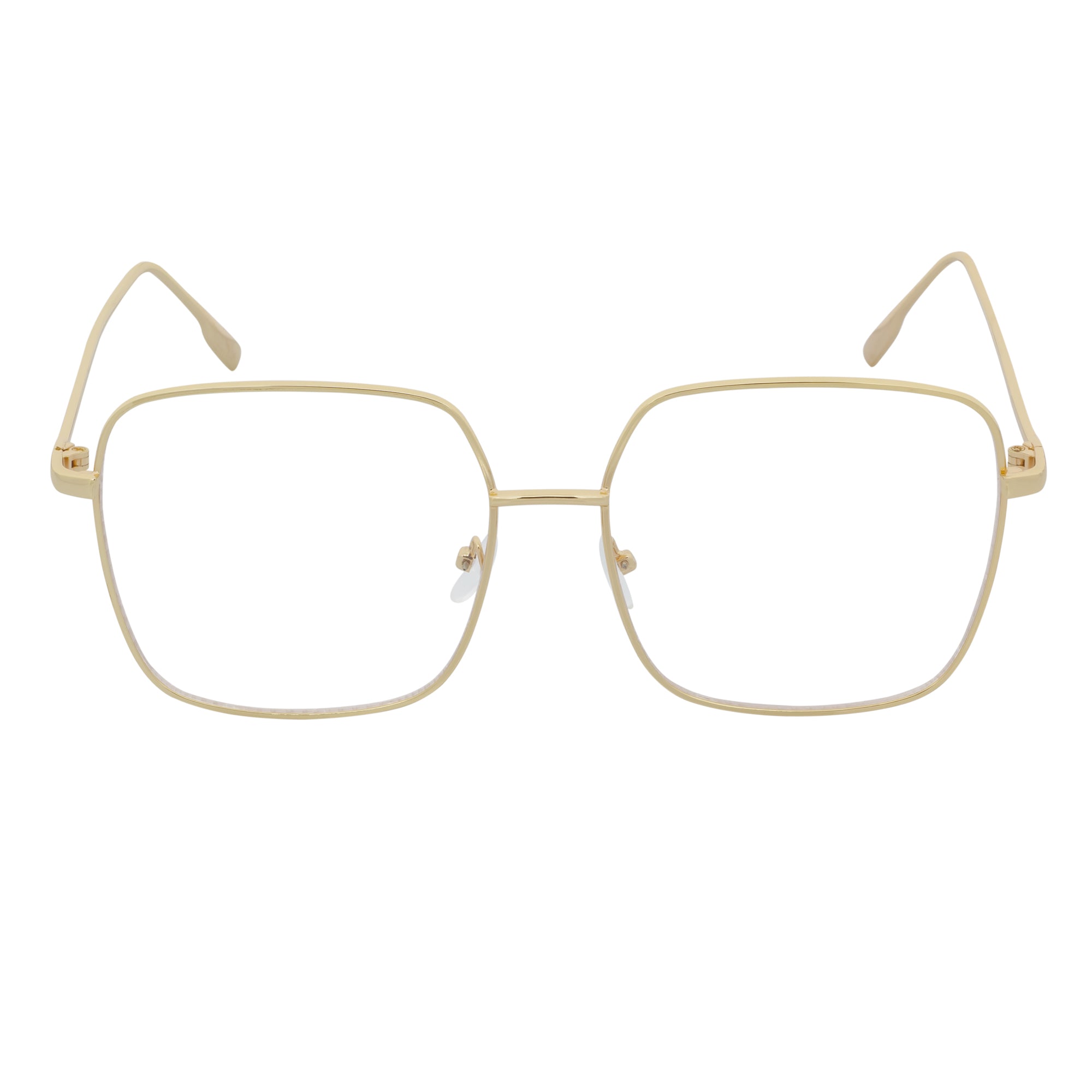 JOSEI - Oversize Large Metal Square Blue Light Glasses Gold Clear Lens
