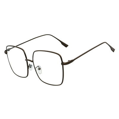 JOSEI - Oversize Large Metal Square Blue Light Glasses Gunmetal Clear Lens