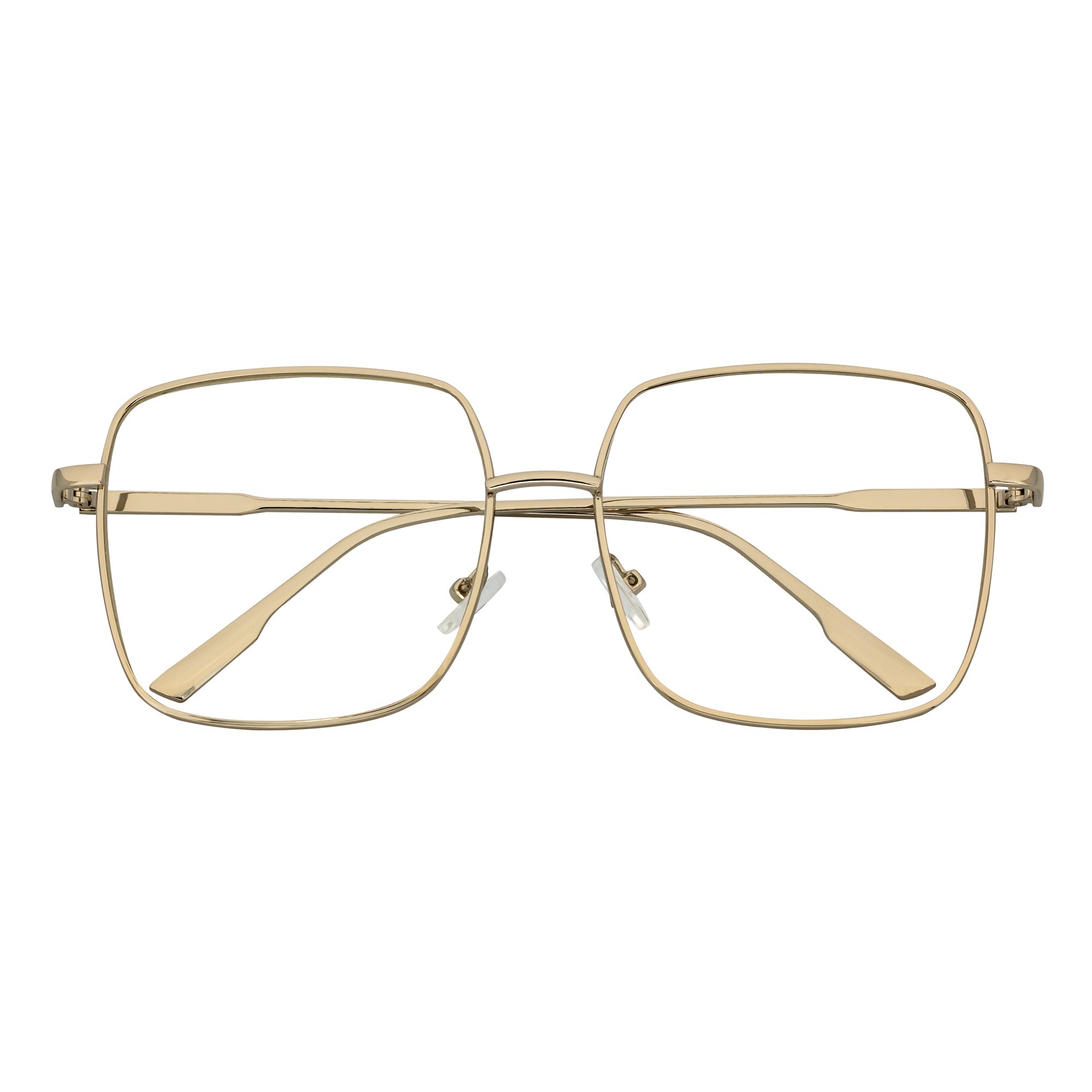 JOSEI - Oversize Large Metal Square Blue Light Glasses Silver Clear Lens