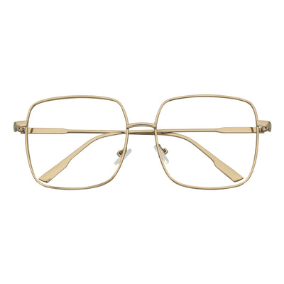 JOSEI - Oversize Large Metal Square Blue Light Glasses Silver Clear Lens