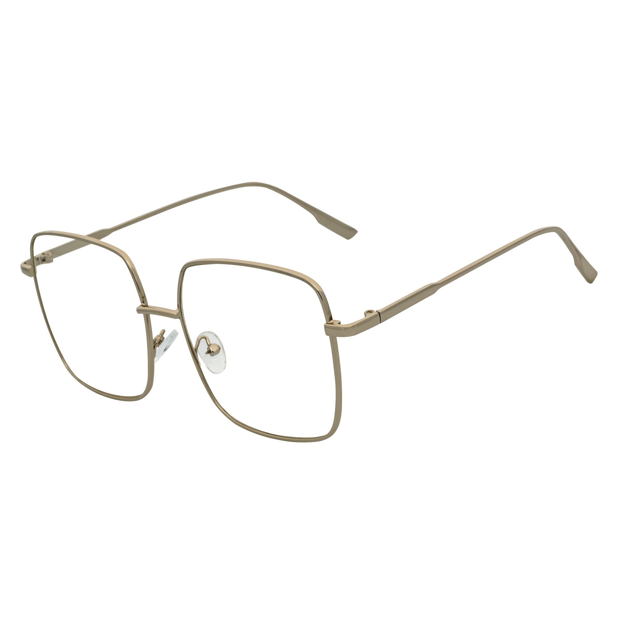 JOSEI - Oversize Large Metal Square Blue Light Glasses Silver Clear Lens