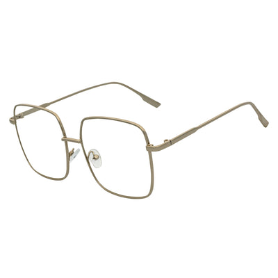 JOSEI - Oversize Large Metal Square Blue Light Glasses Silver Clear Lens