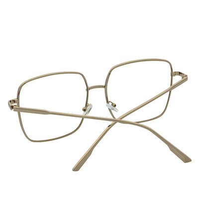 JOSEI - Oversize Large Metal Square Blue Light Glasses Silver Clear Lens