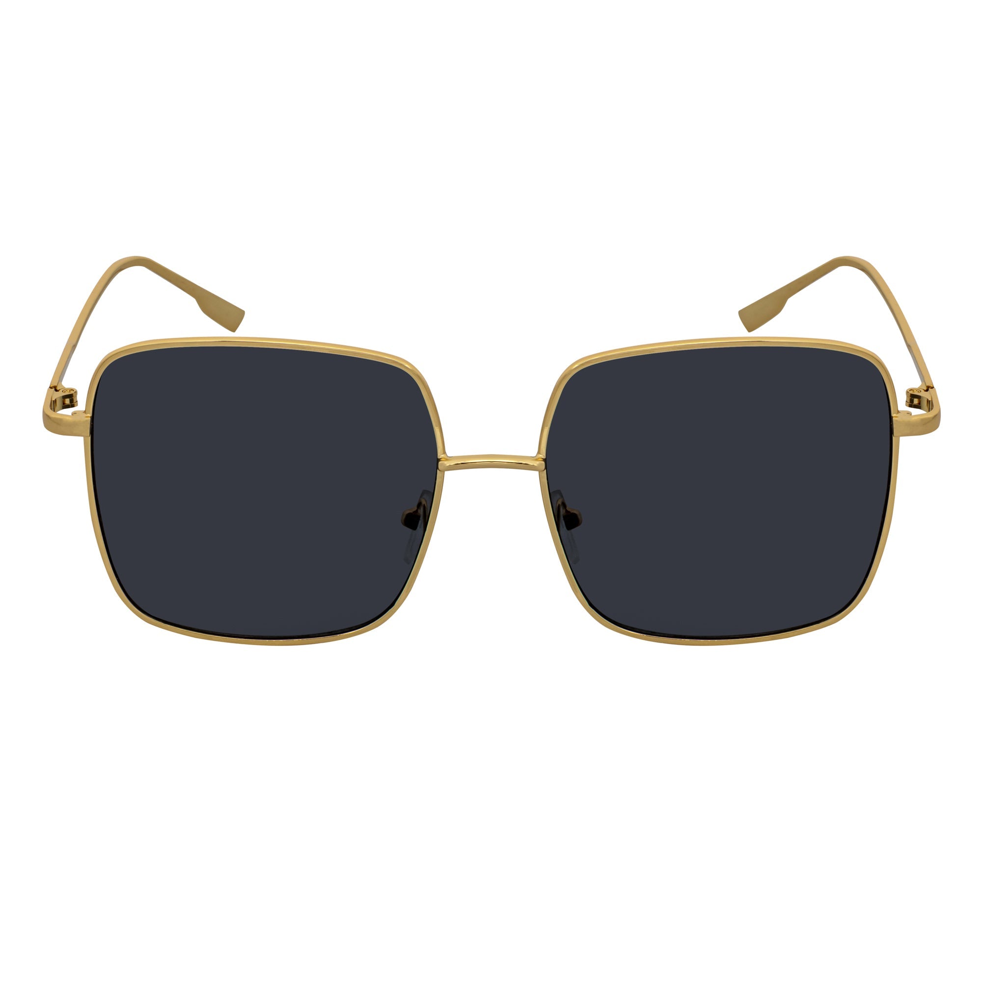 JOSEI - Oversize Large Metal Square Gold Sunglasses Smoke Lens
