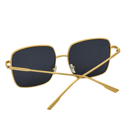 JOSEI - Oversize Large Metal Square Gold Sunglasses Smoke Lens
