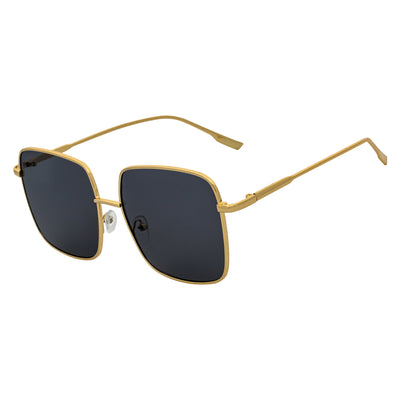 JOSEI - Oversize Large Metal Square Gold Sunglasses Smoke Lens