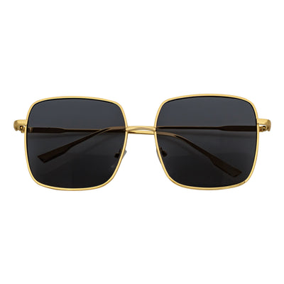 JOSEI - Oversize Large Metal Square Gold Sunglasses Smoke Lens