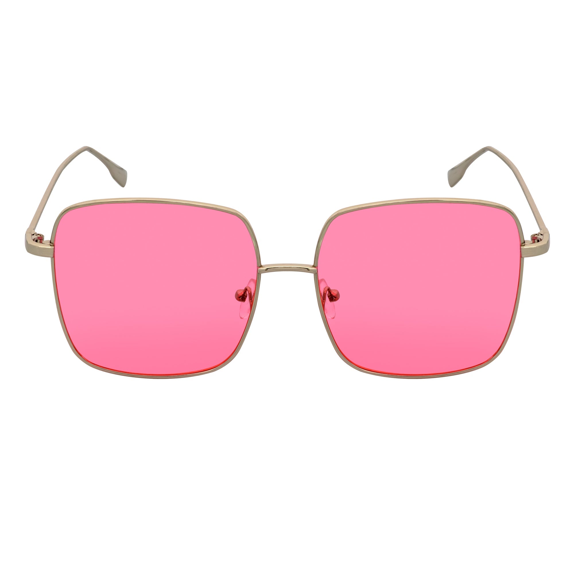 JOSEI - Oversize Large Metal Square Silver Sunglasses Pink Tint