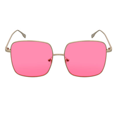 JOSEI - Oversize Large Metal Square Silver Sunglasses Pink Tint