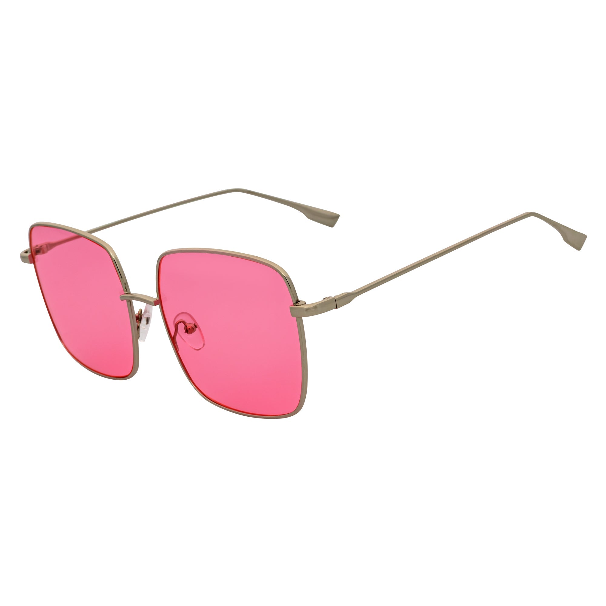 JOSEI - Oversize Large Metal Square Silver Sunglasses Pink Tint
