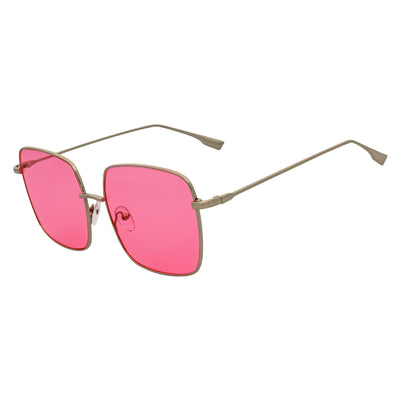 JOSEI - Oversize Large Metal Square Silver Sunglasses Pink Tint
