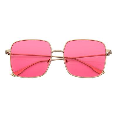 JOSEI - Oversize Large Metal Square Silver Sunglasses Pink Tint
