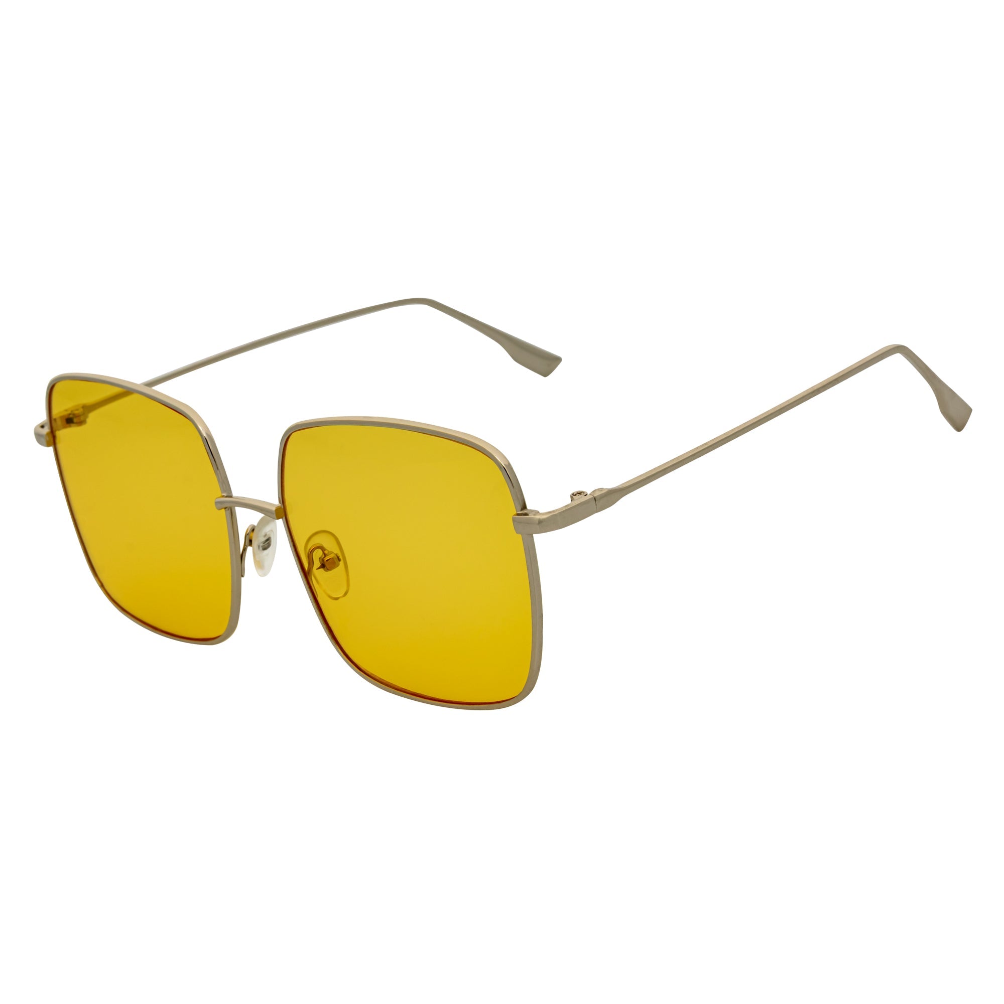 JOSEI - Oversize Large Metal Square Silver Sunglasses Yellow Tint