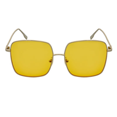 JOSEI - Oversize Large Metal Square Silver Sunglasses Yellow Tint