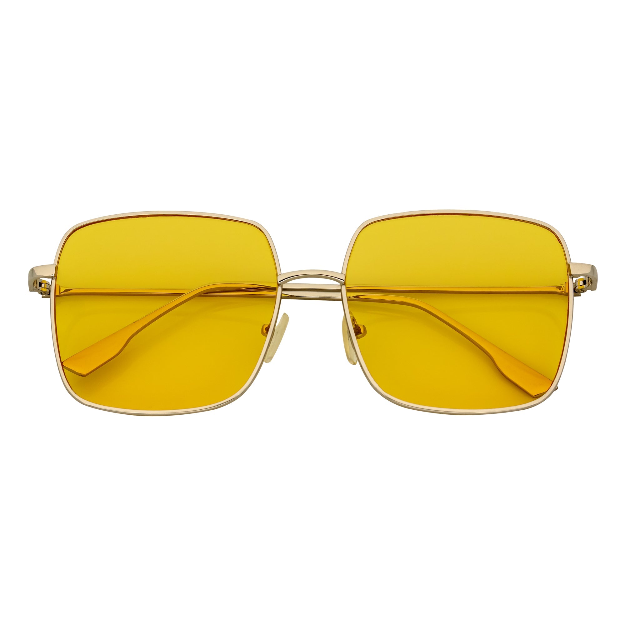 JOSEI - Oversize Large Metal Square Silver Sunglasses Yellow Tint