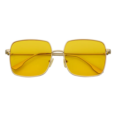 JOSEI - Oversize Large Metal Square Silver Sunglasses Yellow Tint