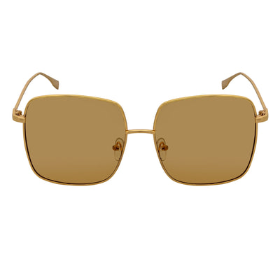 JOSEI - Oversize Large Metal Square Sunglasses Gold Amber Tint