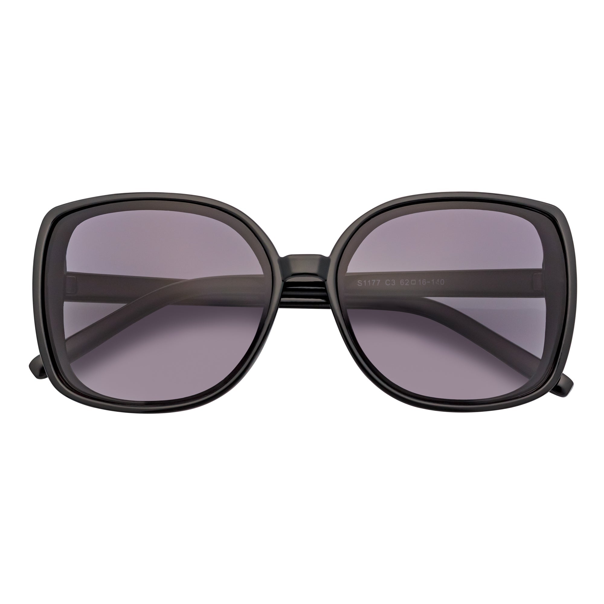 JUSTINE - Modern Square Frame Oversize Black Sunglasses Lavender Lens