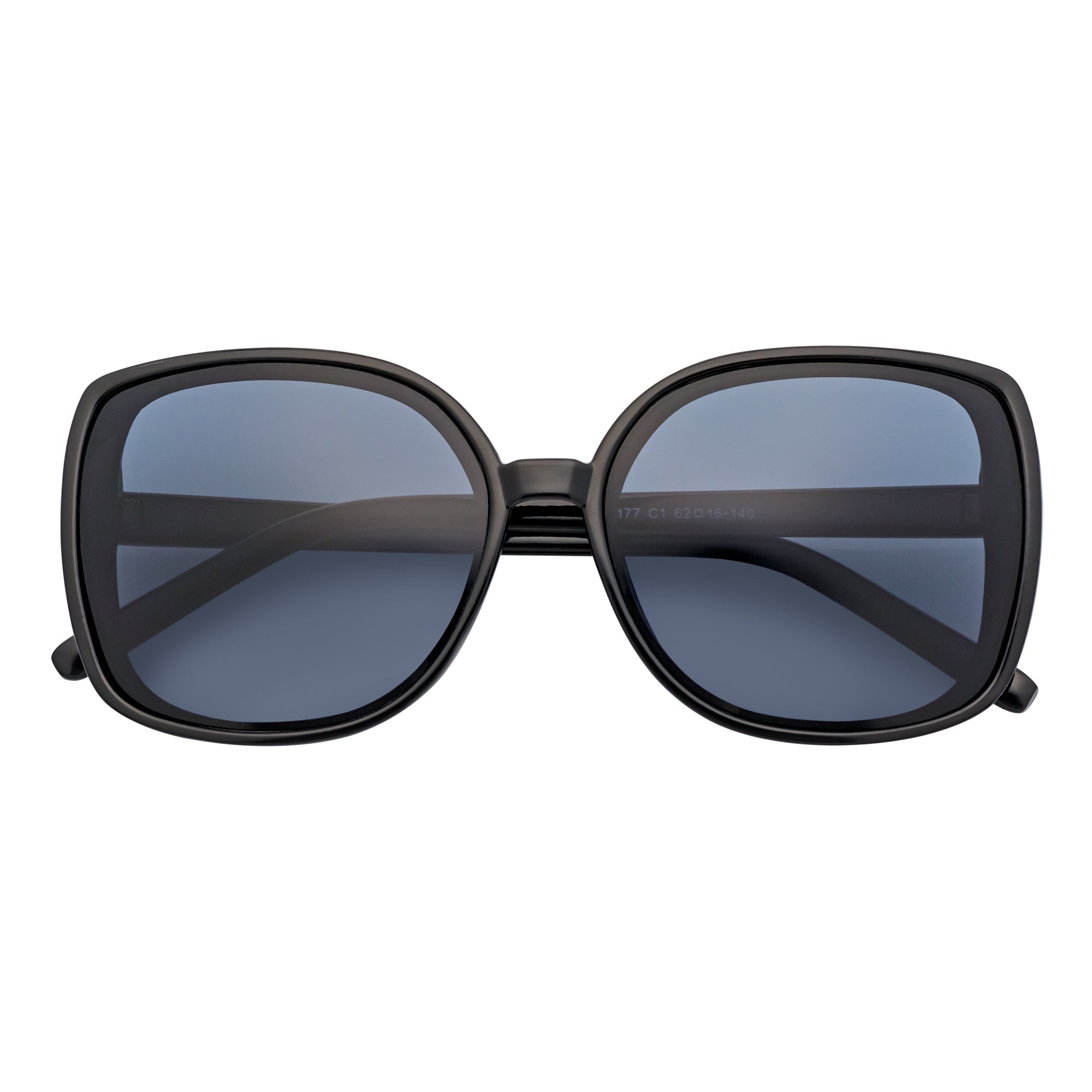 JUSTINE - Modern Square Frame Oversize Black Sunglasses Smoke Lens