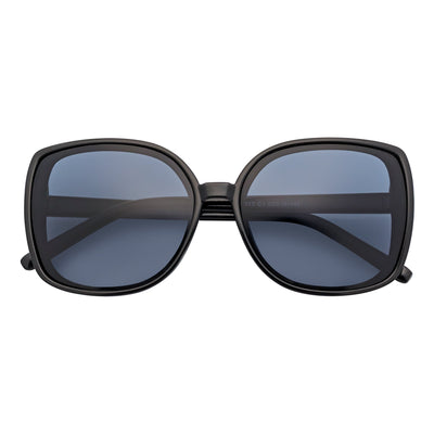 JUSTINE - Modern Square Frame Oversize Black Sunglasses Smoke Lens