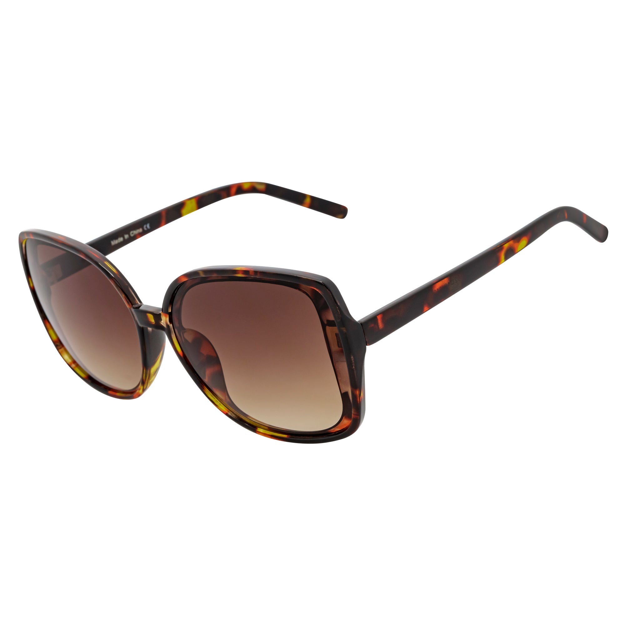 JUSTINE - Modern Square Frame Oversize Tortoise Sunglasses Amber Lens