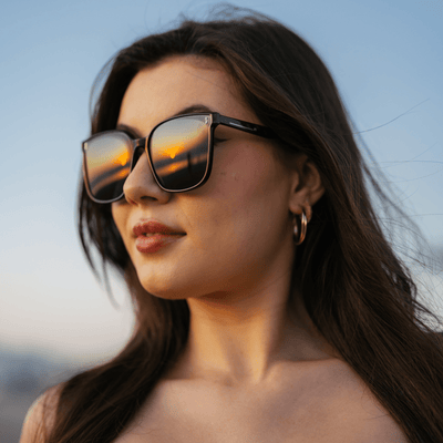 KARA - Polarized Womens Oversize Square Cat Eye Sunglasses Gloss Black Smoke