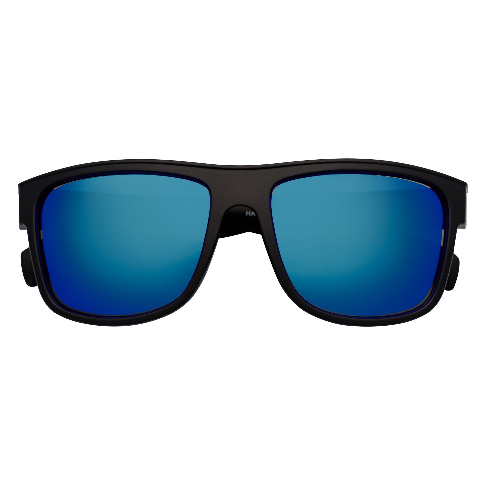 KENT - Modern Flat Top Horn Rimmed Sunglasses Matte Black Blue Mirror