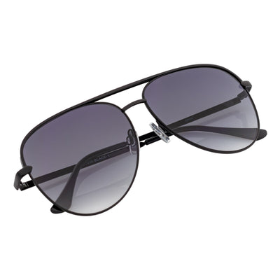 KEY - Oversize Large Flat Lens Metal Aviator Sunglasses Black Lavender Lens