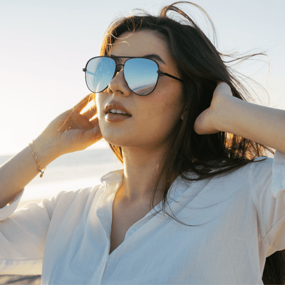 KEY - Oversize Large Flat Lens Metal Aviator Sunglasses Black Silver Mirror