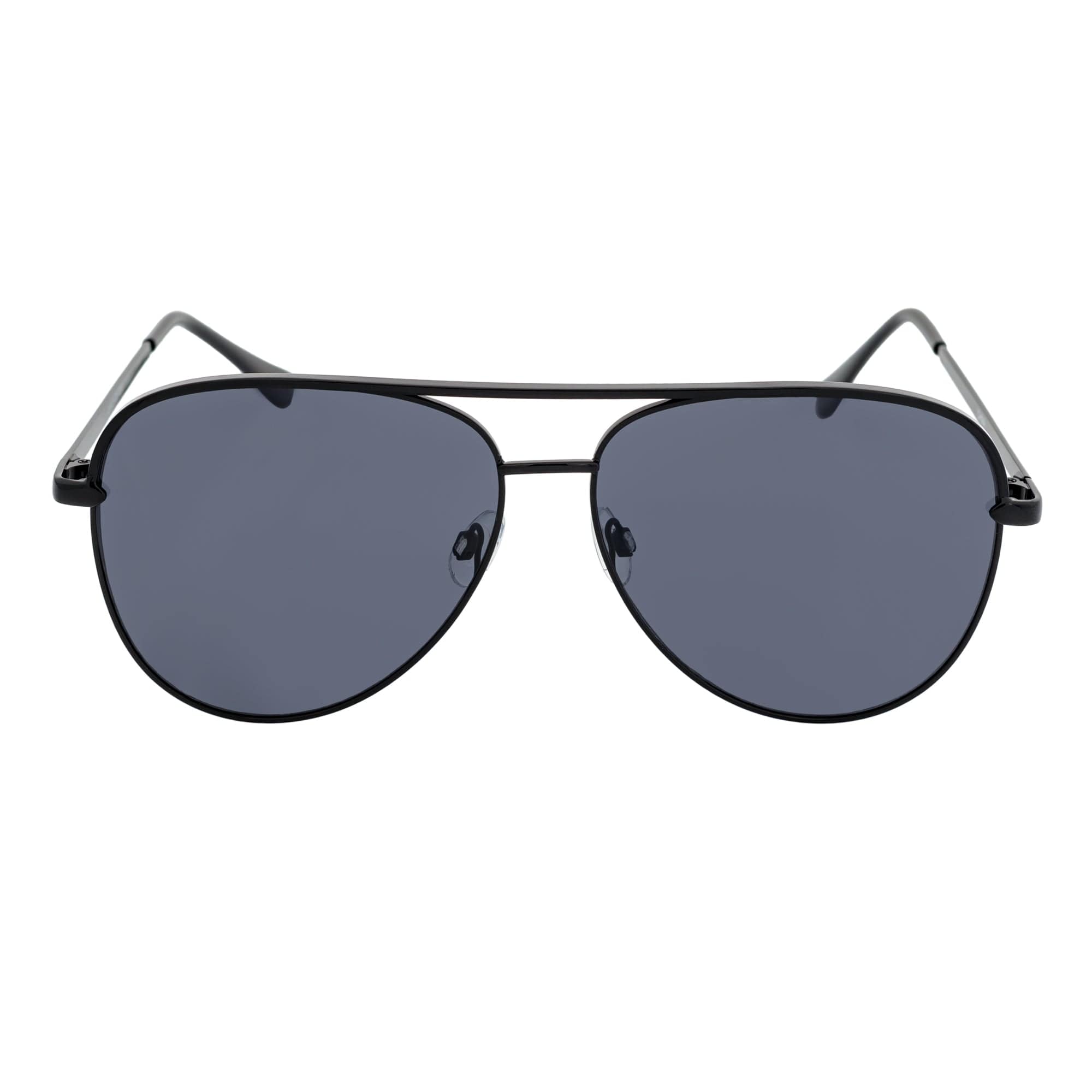 KEY - Oversize Large Flat Lens Metal Aviator Sunglasses Black Smoke Lens