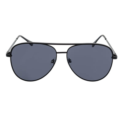 KEY - Oversize Large Flat Lens Metal Aviator Sunglasses Black Smoke Lens