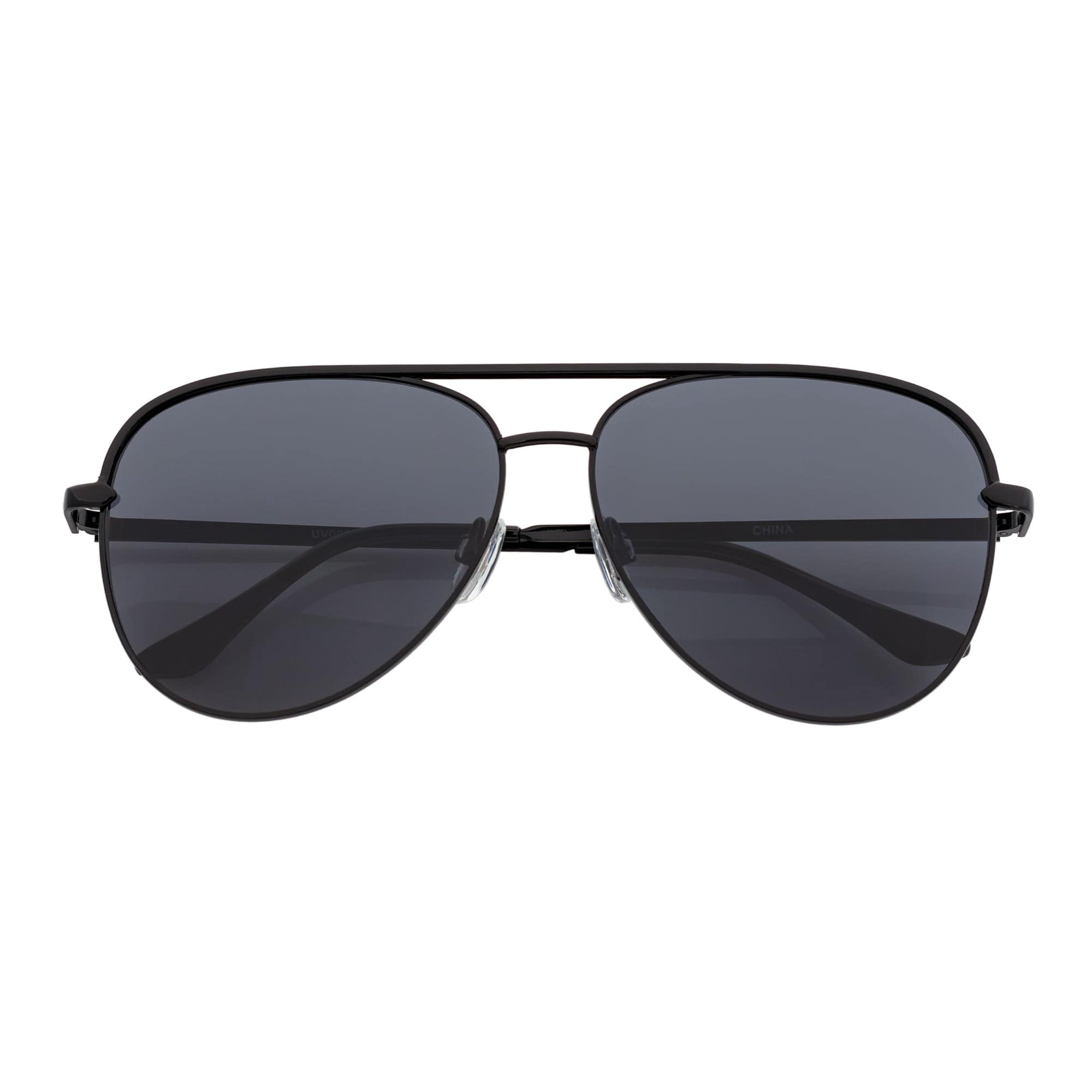 KEY - Oversize Large Flat Lens Metal Aviator Sunglasses Black Smoke Lens