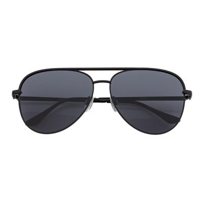 KEY - Oversize Large Flat Lens Metal Aviator Sunglasses Black Smoke Lens