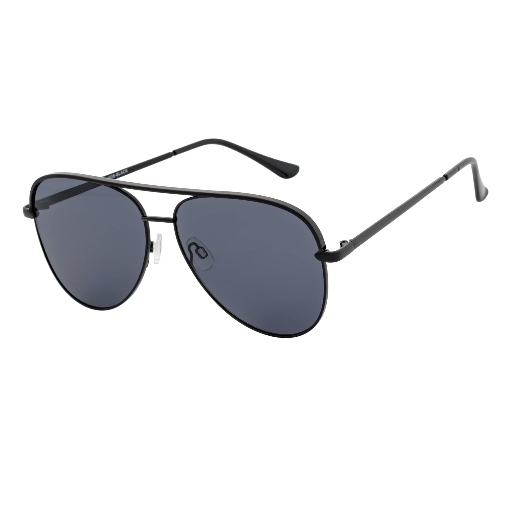 KEY - Oversize Large Flat Lens Metal Aviator Sunglasses Black Smoke Lens