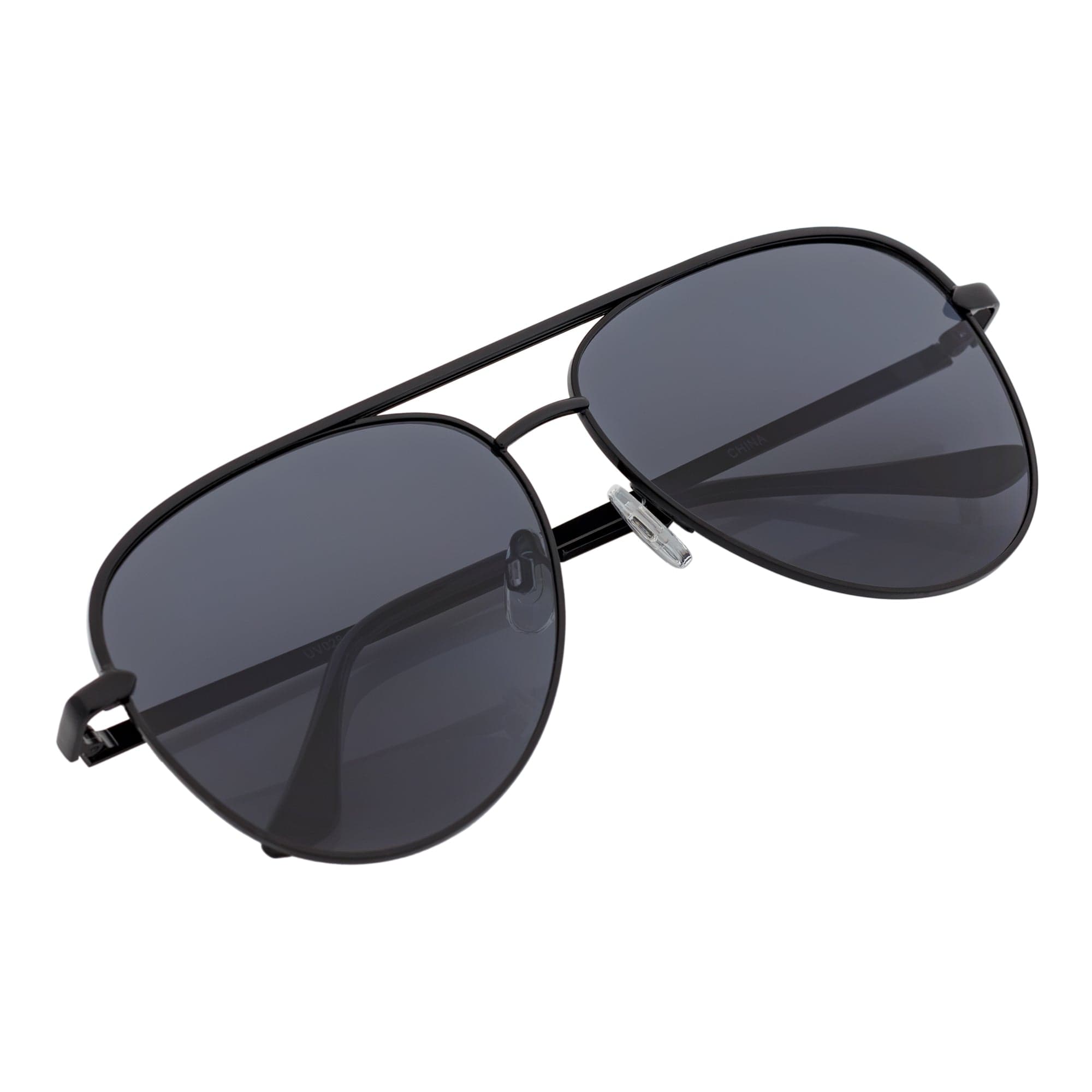KEY - Oversize Large Flat Lens Metal Aviator Sunglasses Black Smoke Lens