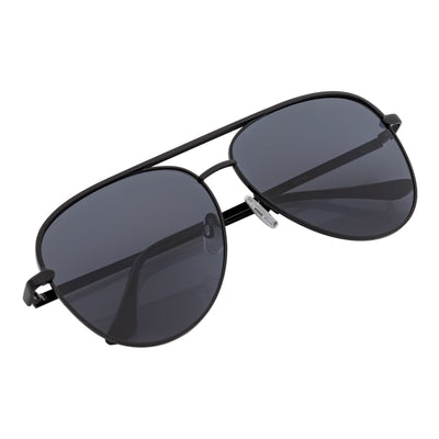 KEY - Oversize Large Flat Lens Metal Aviator Sunglasses Black Smoke Lens