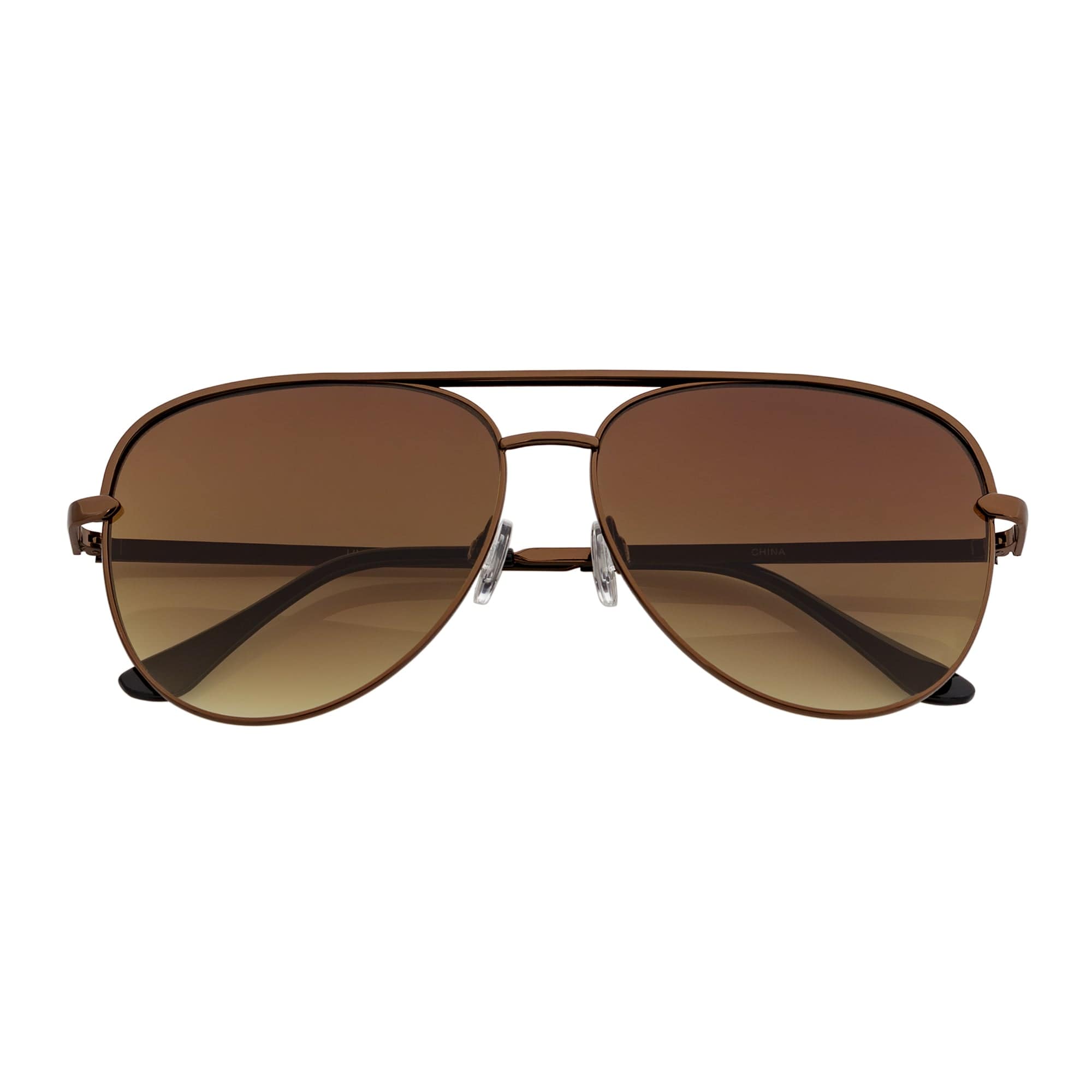 KEY - Oversize Large Flat Lens Metal Aviator Sunglasses Copper Amber Lens