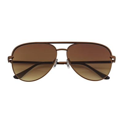 KEY - Oversize Large Flat Lens Metal Aviator Sunglasses Copper Amber Lens