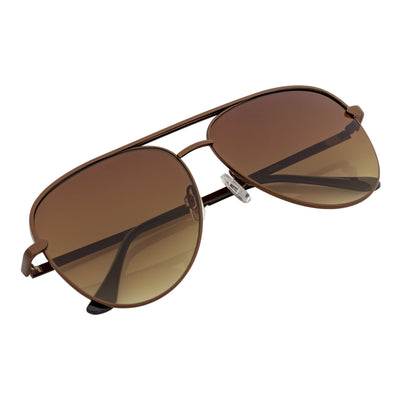 KEY - Oversize Large Flat Lens Metal Aviator Sunglasses Copper Amber Lens