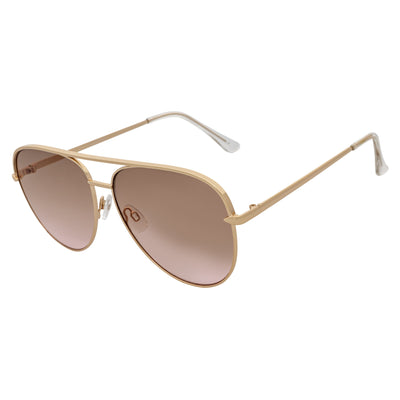 KEY - Oversize Large Flat Lens Metal Aviator Sunglasses Gold Amber Fade