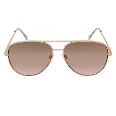 KEY - Oversize Large Flat Lens Metal Aviator Sunglasses Gold Amber Fade