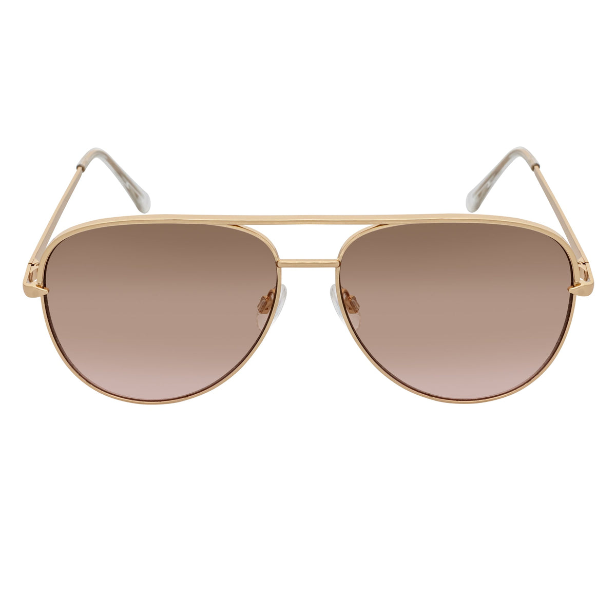 KEY - Oversize Large Flat Lens Metal Aviator Sunglasses Gold Amber Fade