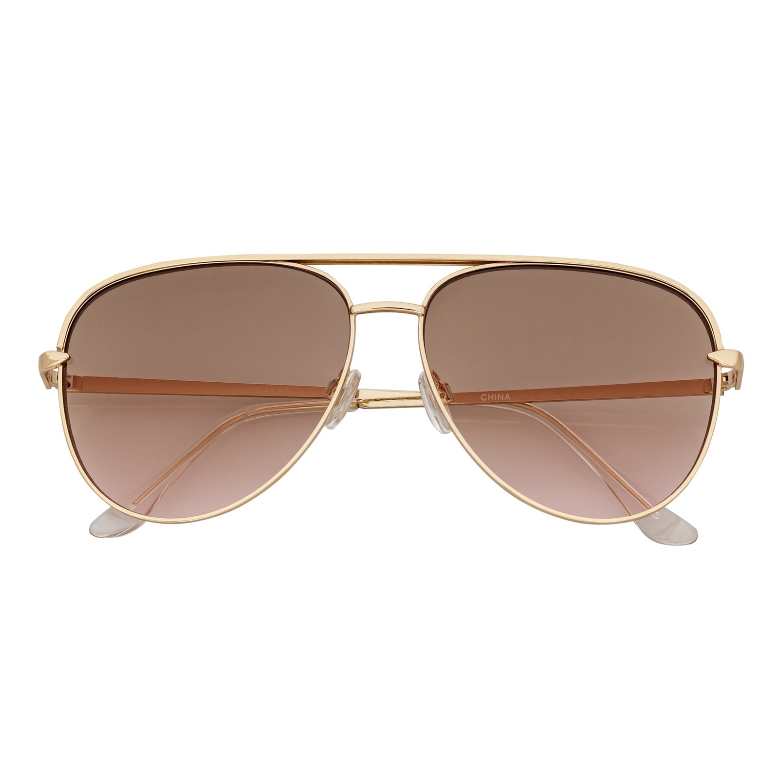 KEY - Oversize Large Flat Lens Metal Aviator Sunglasses Gold Amber Fade