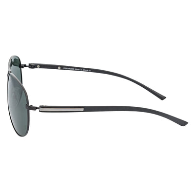 LAWRENCE - Polarized Round Metal Aviator Black Sunglasses Green Lens