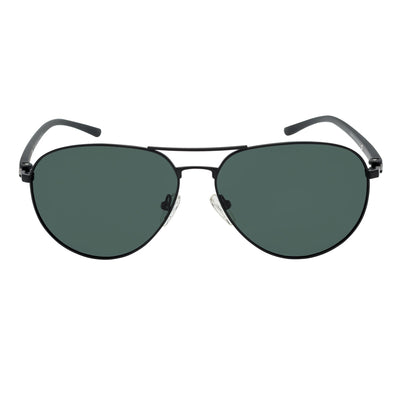 LAWRENCE - Polarized Round Metal Aviator Black Sunglasses Green Lens