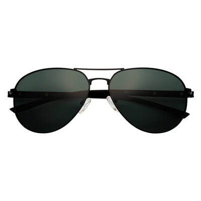LAWRENCE - Polarized Round Metal Aviator Black Sunglasses Green Lens