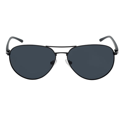 LAWRENCE - Polarized Round Metal Aviator Black Sunglasses Smoke Lens