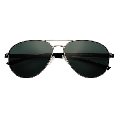 LAWRENCE - Polarized Round Metal Aviator Gunmetal Sunglasses Green Lens