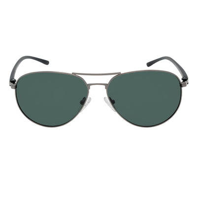 LAWRENCE - Polarized Round Metal Aviator Gunmetal Sunglasses Green Lens